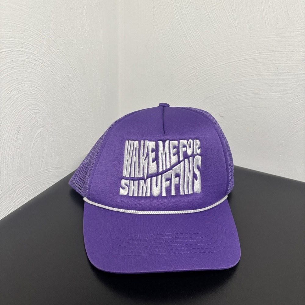 New Sheetz‎ "Wake Me For Shmuffins" Hat Purple Trucker Snapback Mesh Unisex
